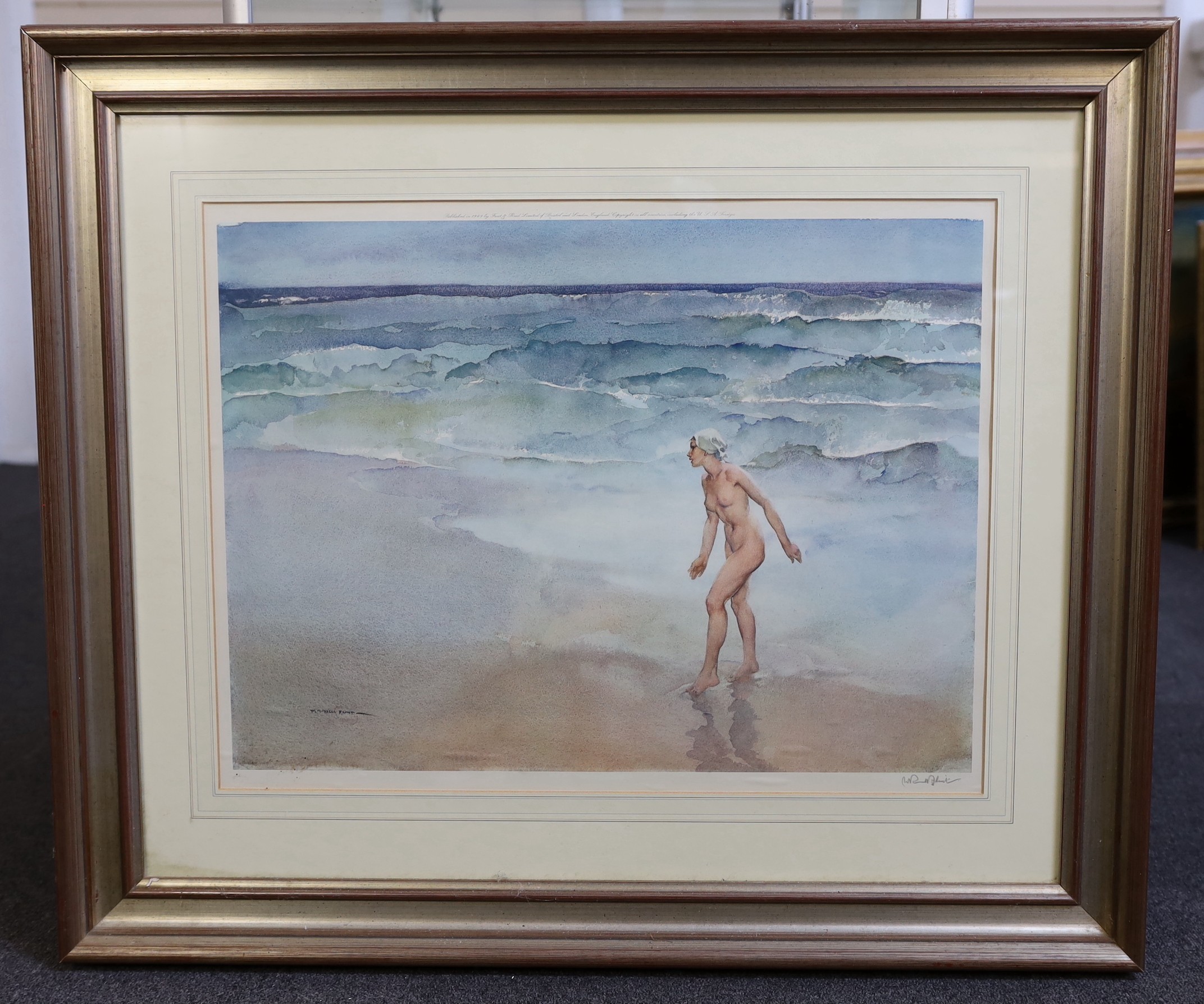 Sir William Russell Flint, signed limited edition print, 'Waves', 48 x 63cm